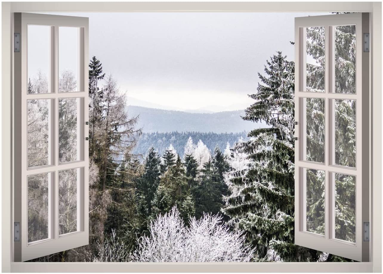 Amazoncom Winter Snow Pine Trees View Window 3D Wall Decal Art 1284x920