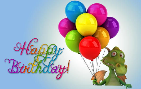 Happy BirtHDay Balloons Funny Dragon 3d Colorful