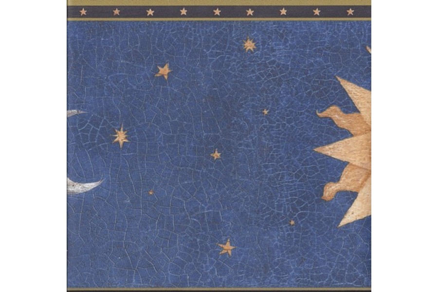 Gold Blue Sky Mosaic Moon Sun Stars Wallpaper Border