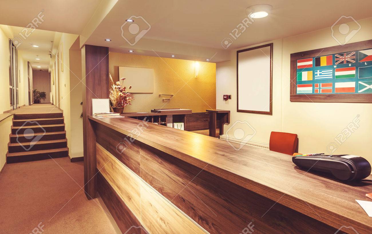 Interior And Details Of A Small Hotel Reception Stock Photo