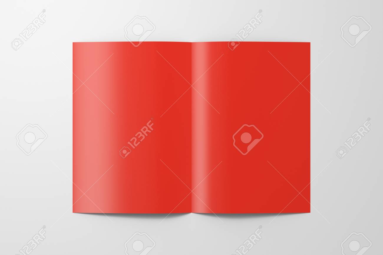Blank Red Half Folded Flyer Leaflet On White Background Stock