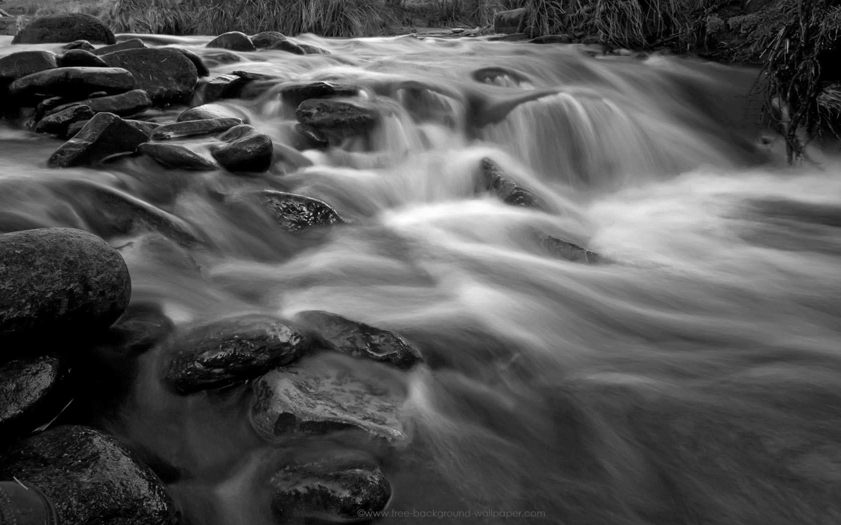 Rocky Stream In Black White And Background Wallpaper
