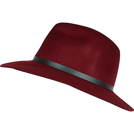 Red Fedora Hat With Leather Look Strap Product