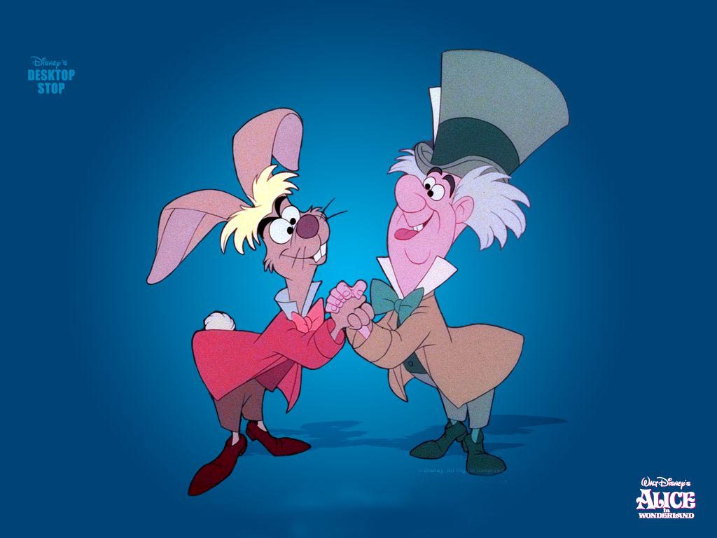 Alice In Wonderland Hatter Rabbit Cartoon Wallpaper
