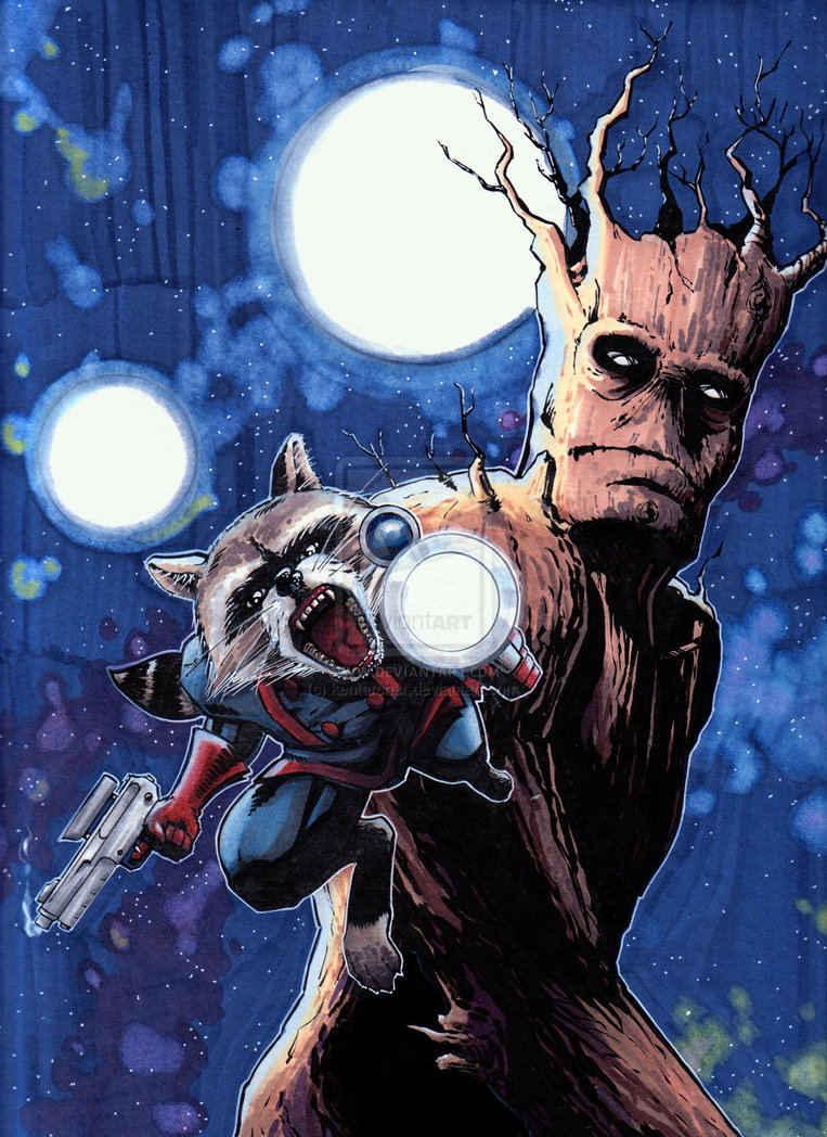 Groot And Rocket Raccoon By Kentarcher