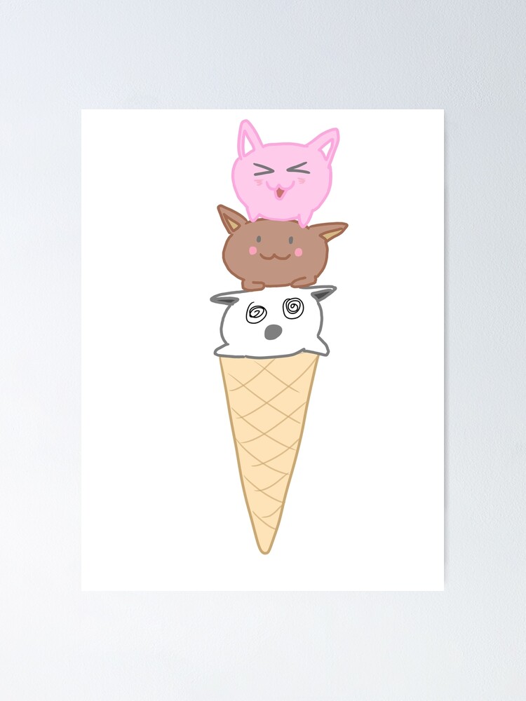 Chibi Cat Ice Cream Cone Poster By Solarcrush