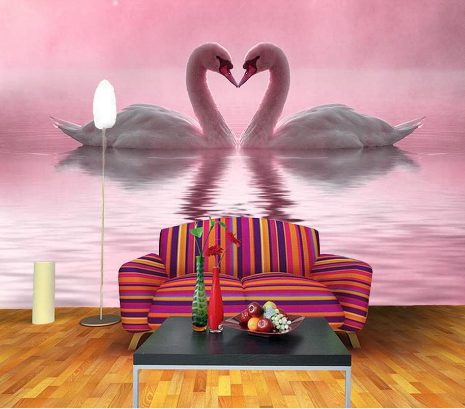 modern living room wallpapers Romantic beautiful love Swan Lake 914x804