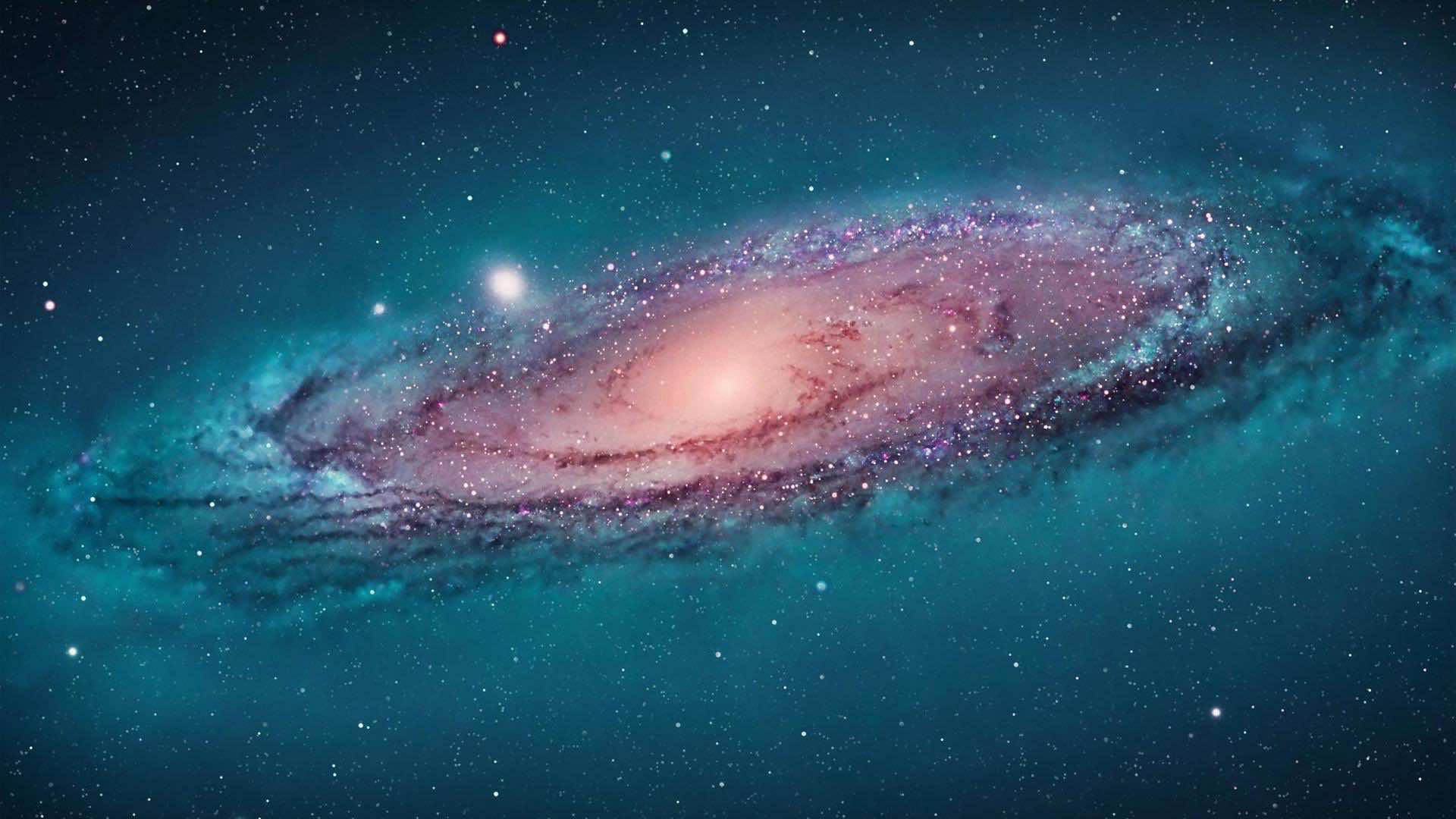 A breathtaking view of a spiral galaxy, its swirling arms painted with cosmic dust, stars, and nebulae, set against the deep blue of space