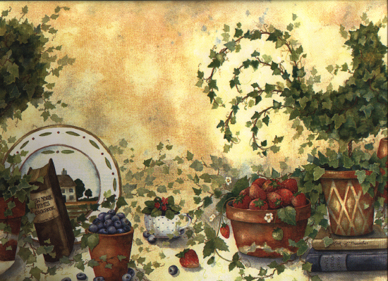 Ivy Topiary Fruit Teapot Wallpaper Wall Border New