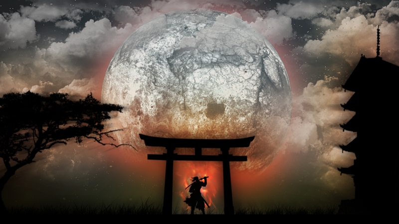 Samurai Drawings Wallpaper Space Moons HD Desktop
