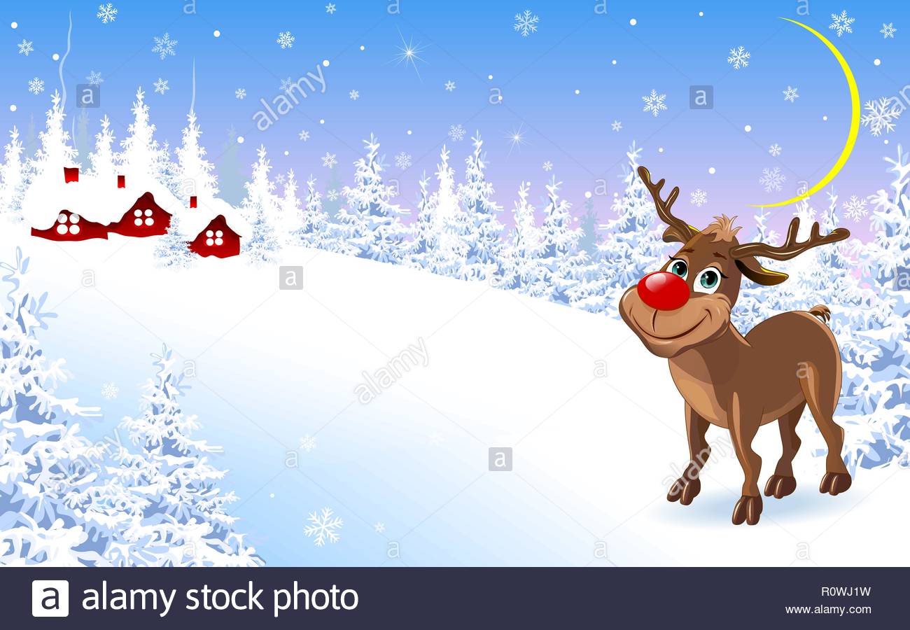 Cartoon Deer On A Winter Background The Of