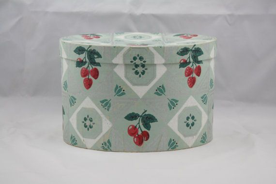 Vintage Wallpaper Bandbox Card Box Cherry And Strawberry Design