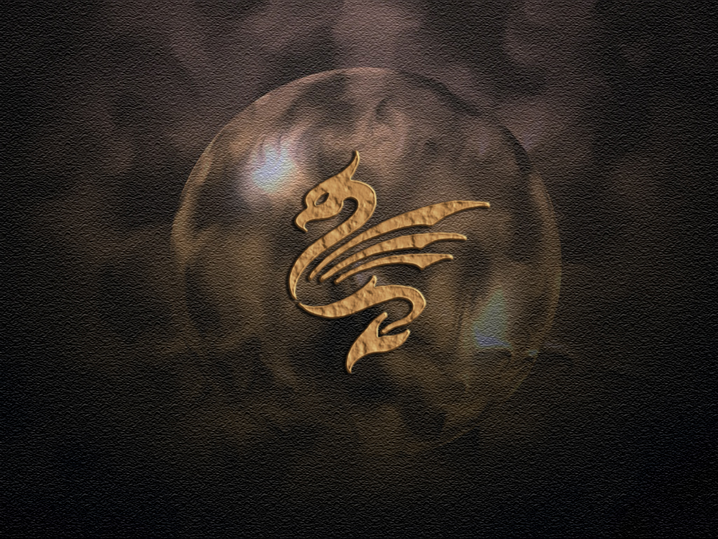 A golden dragon emblem embossed on a dark, textured orb, evoking a mystical and powerful atmosphere