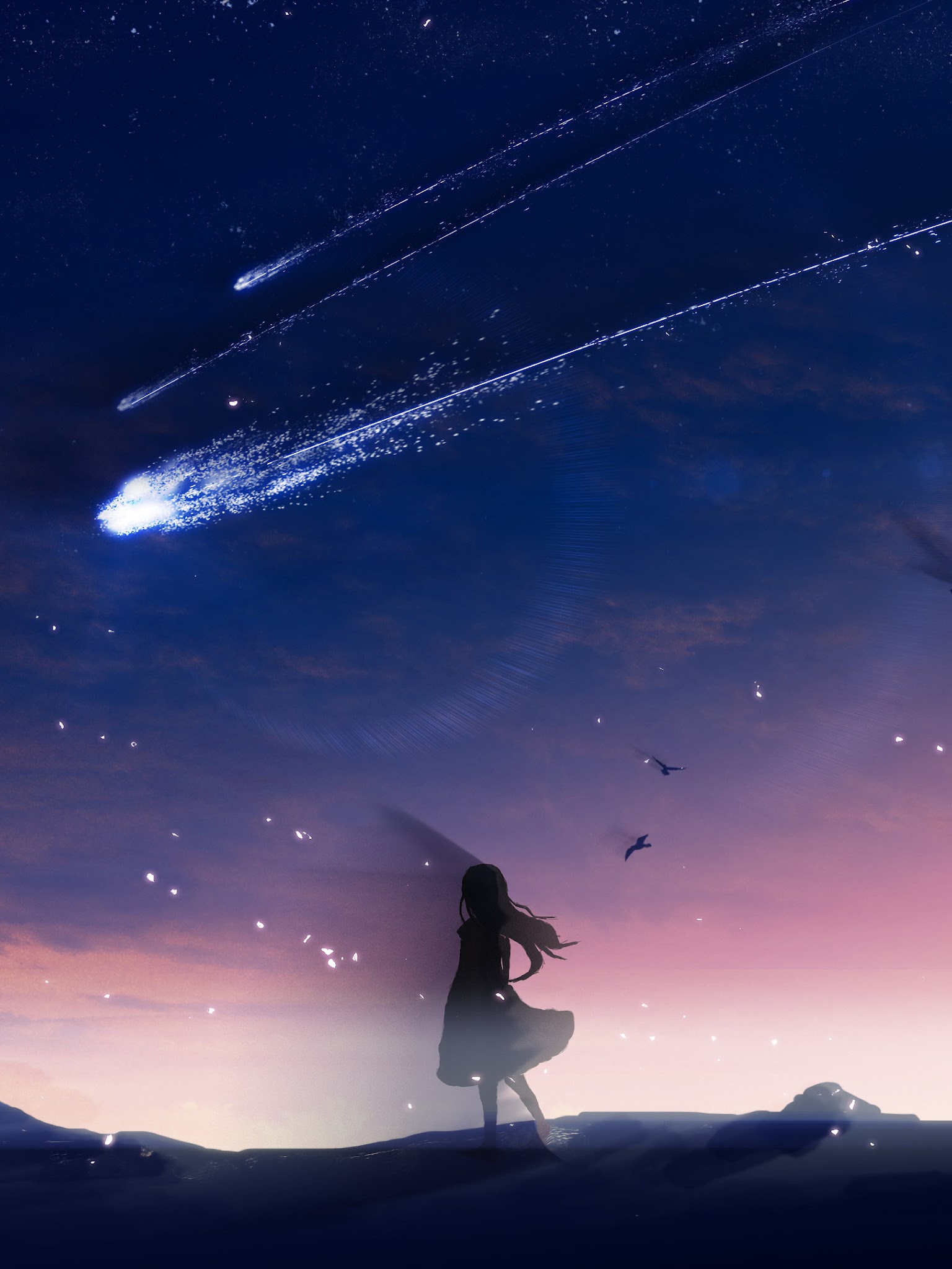 Hình nền anime đêm bầu trời đầy sao và bầu trời tuyệt đẹp, những ngôi sao lấp lánh huyền ảo cùng nhân vật anime kỳ dị tạo nên không gian đầy lãng mạn và đom đóm. Xem ngay để khám phá hình ảnh lãng mạn tuyệt đẹp này.