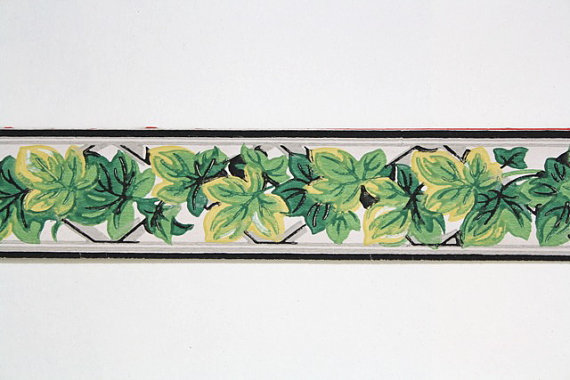 Full Vintage Wallpaper Border Trimz Green Ivy With Black Edges
