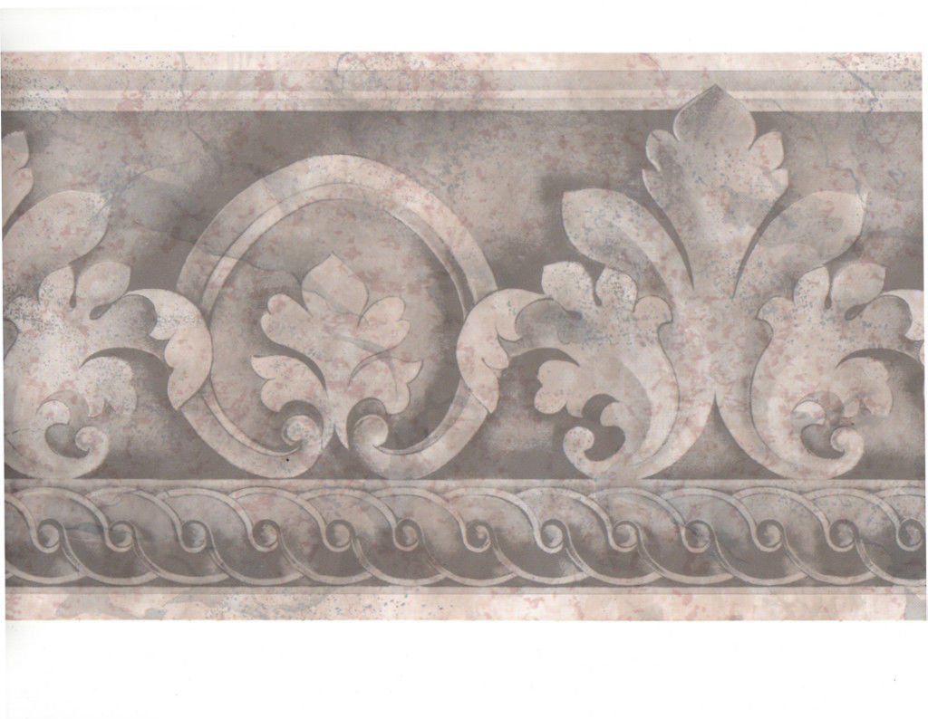  Architectural Grey Silver Acanthus Leaf Scroll Wall paper Border