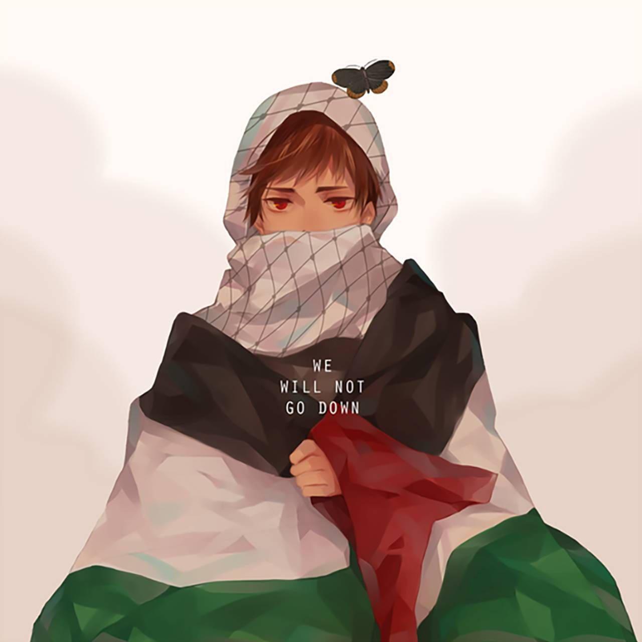 Palestinian Woman Proudly Draped In National Flag