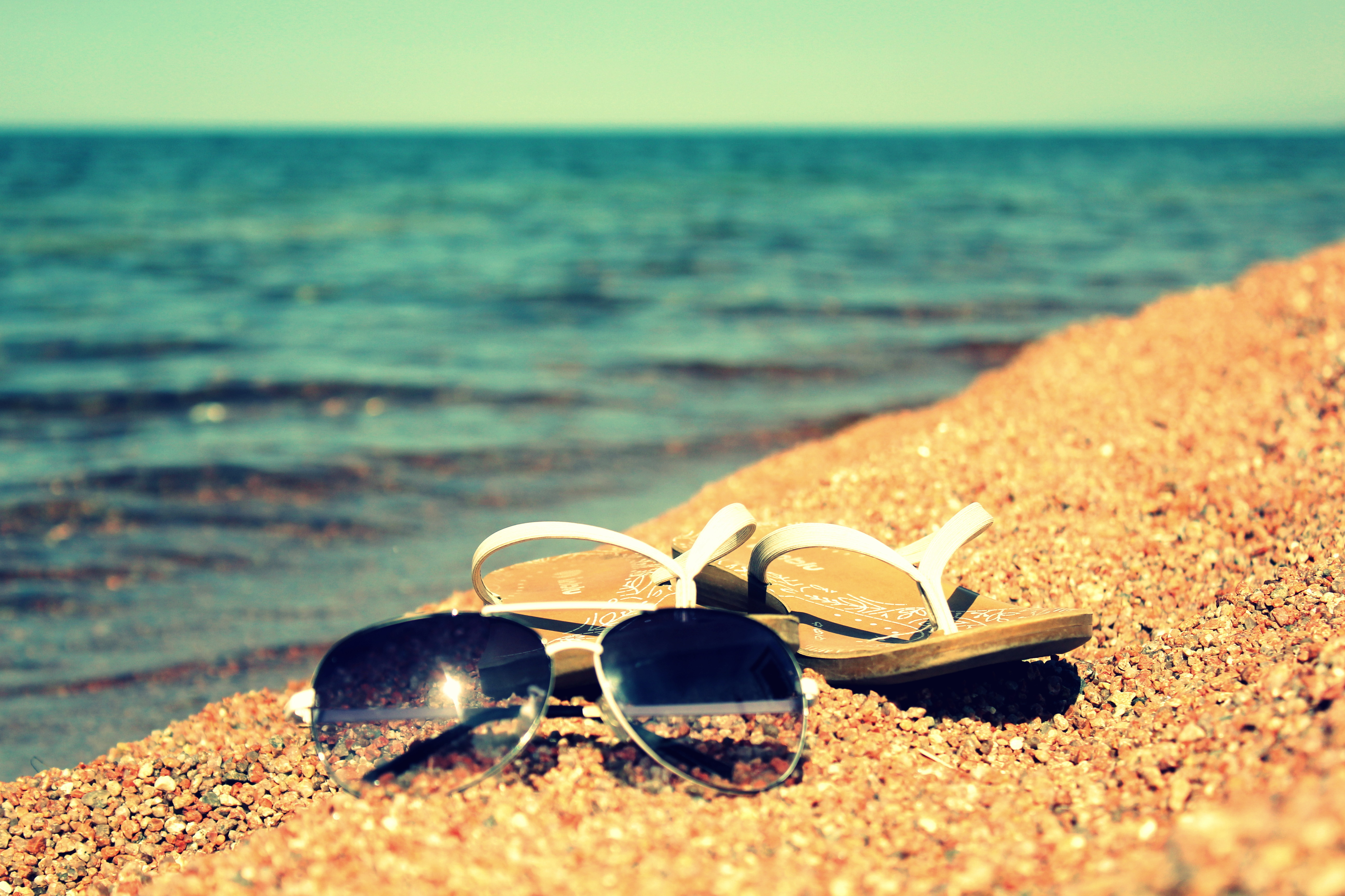 HD Wallpaper Of Sunglasses Flip Flops Sand For Desktop