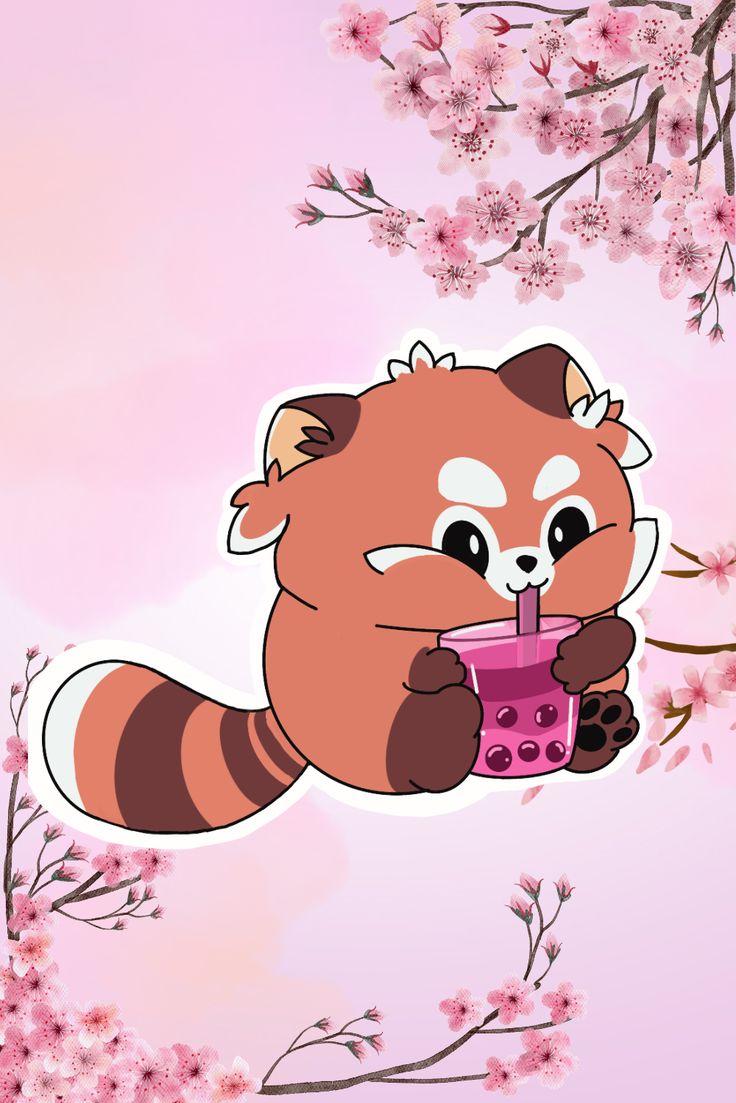 Red Panda Sipping On Boba Sticker Cute Animal Vinyl Decal