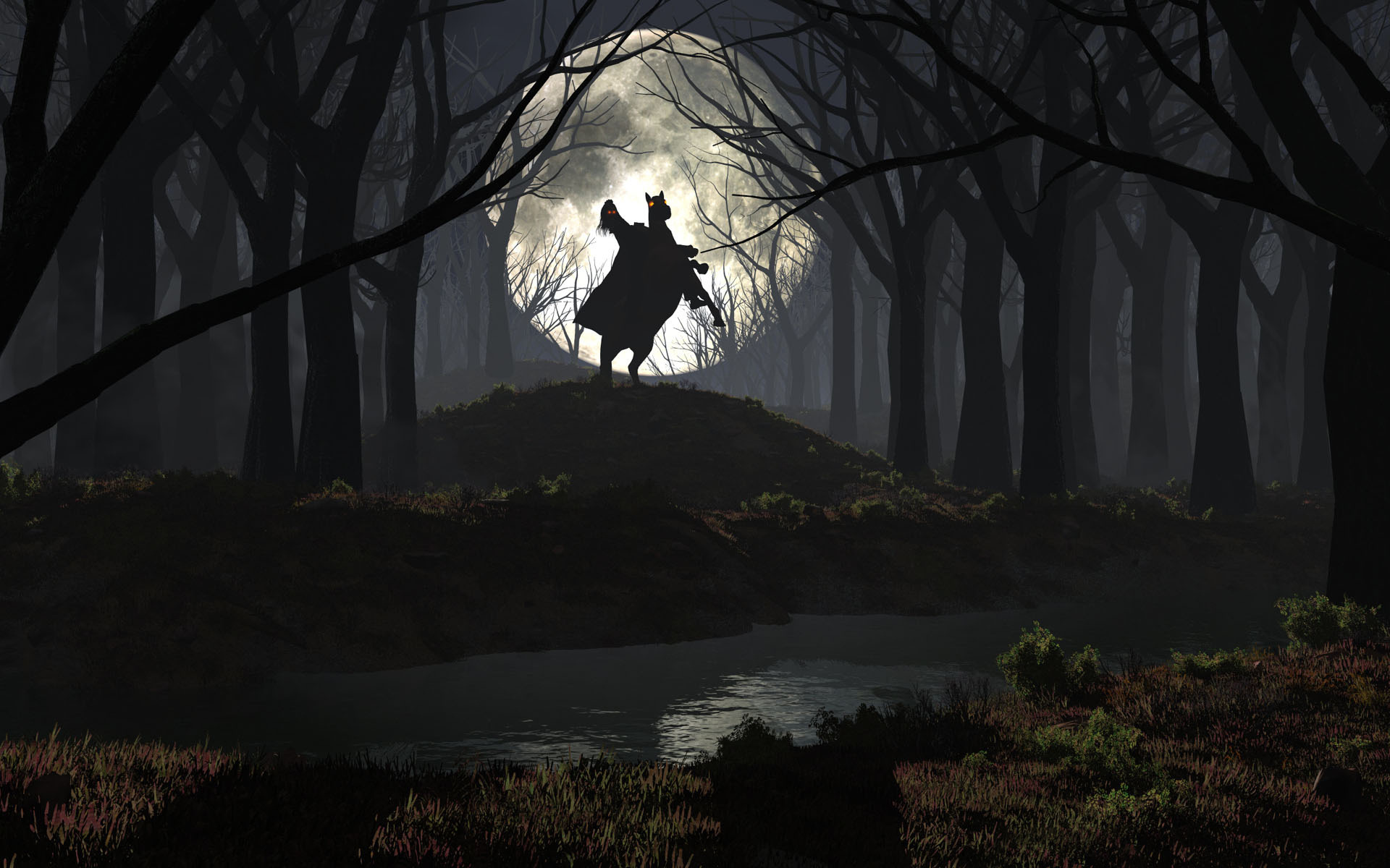 Spooky Night Wallpaper Rider In The Forest