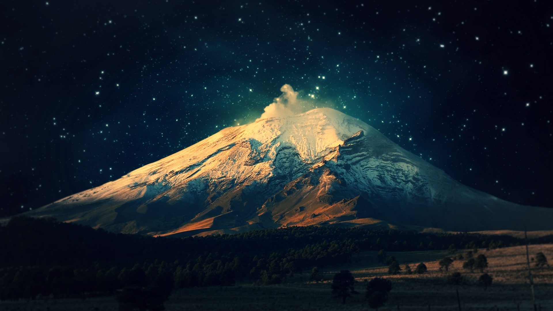 Pix Snowy Mountain Starry Sky Desktop Pc And Mac Wallpaper