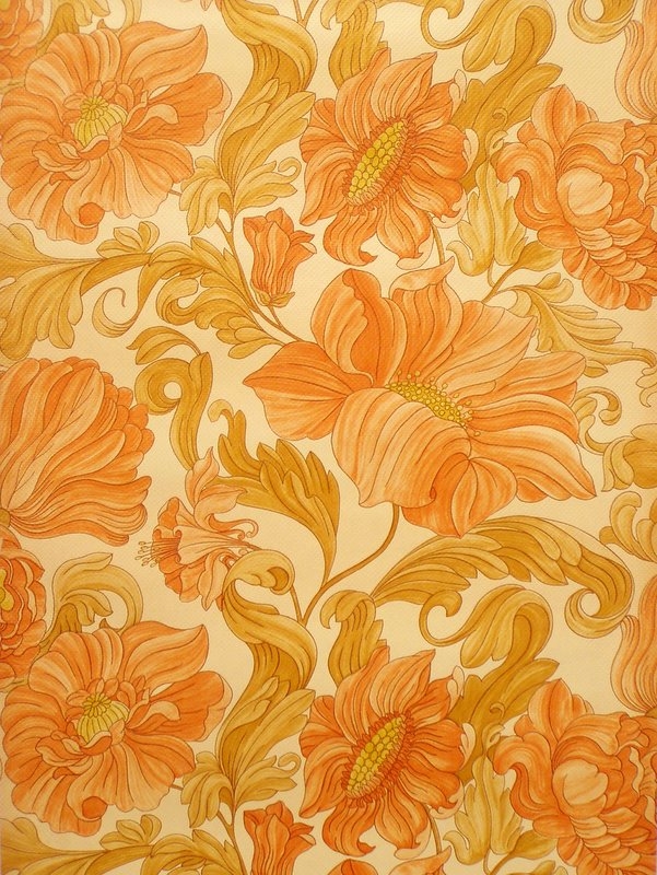 Wallpaper With Floral Print Design Retro