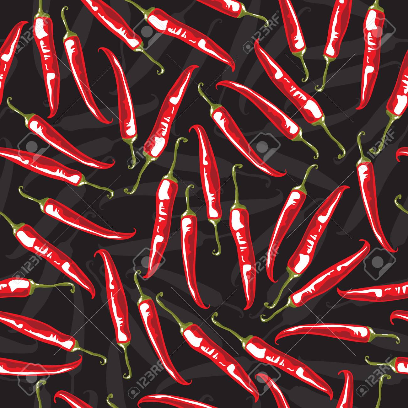 Chili Pepper Pod Vector Illustration Seamless Pattern Design