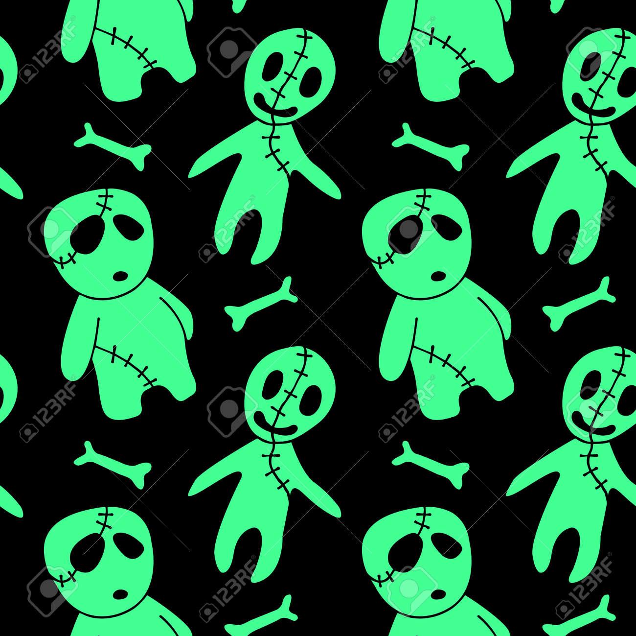 Vector Seamless Pattern With Cute Zombies In Cartoon Style