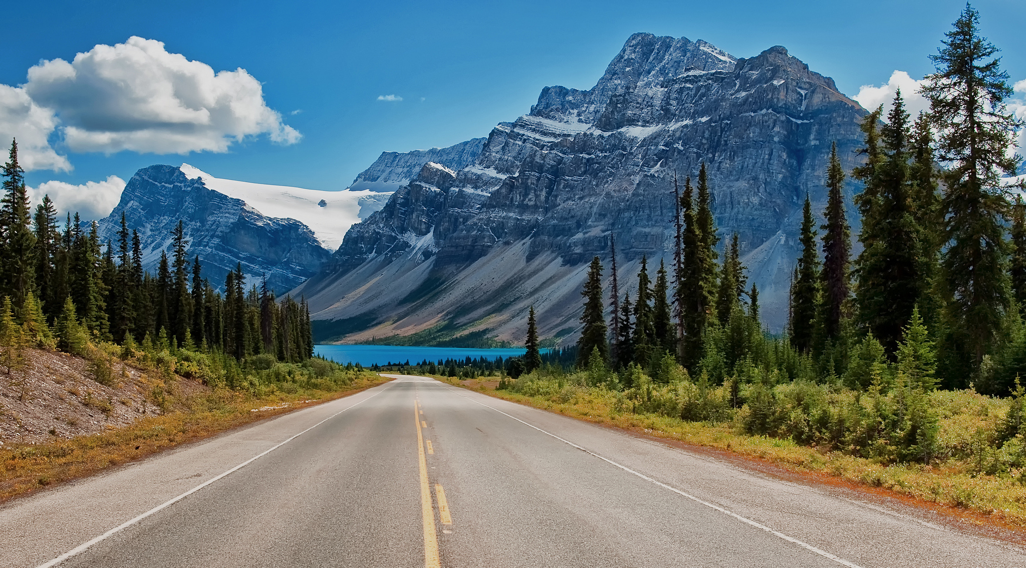 Canada Canadian Rockies Road Trees Lake Mountains Wallpaper Background