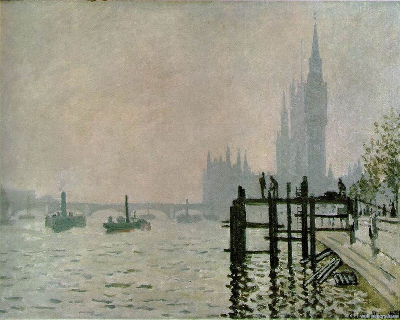 Claude Monet Wallpaper Monet London harbor painting fog boat
