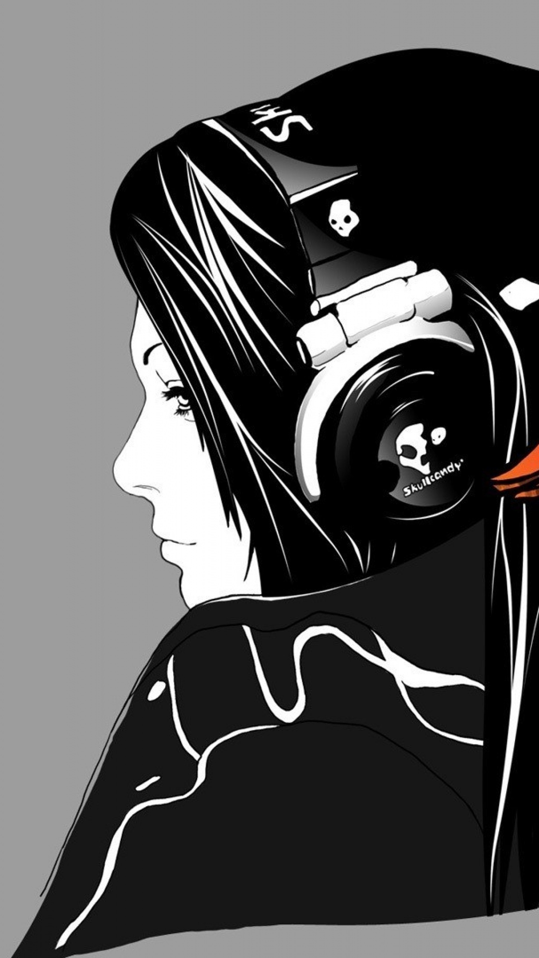 Minimal Girl Skull Headphones Music Android Wallpaper