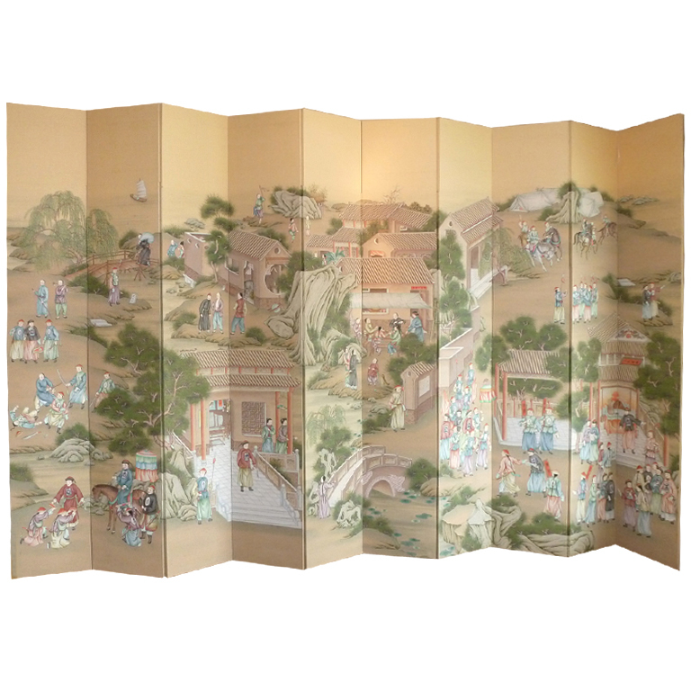 Massive Ten Panel Folding Screen by Gracie at 1stdibs