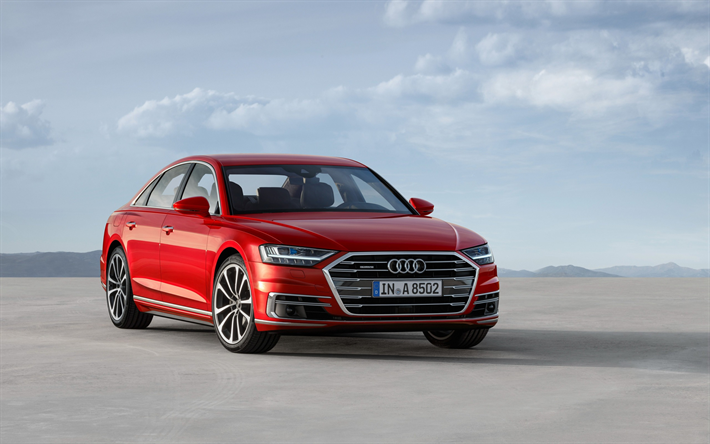 Download wallpapers Audi A8 2018 Front view red sedan