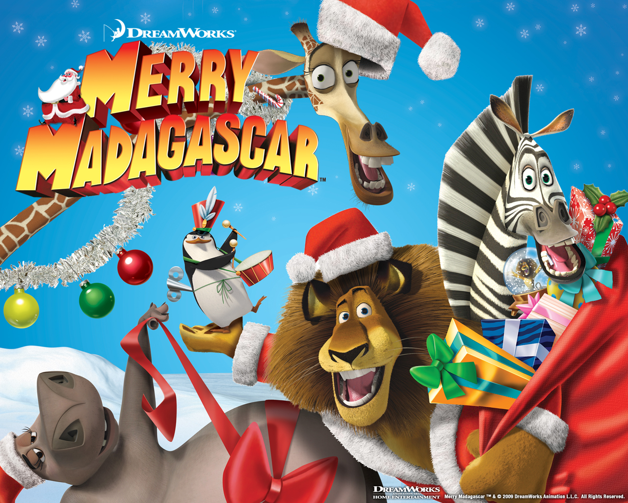 Madagascar Wishes You Merry Christmas Wallpaper Cartoon