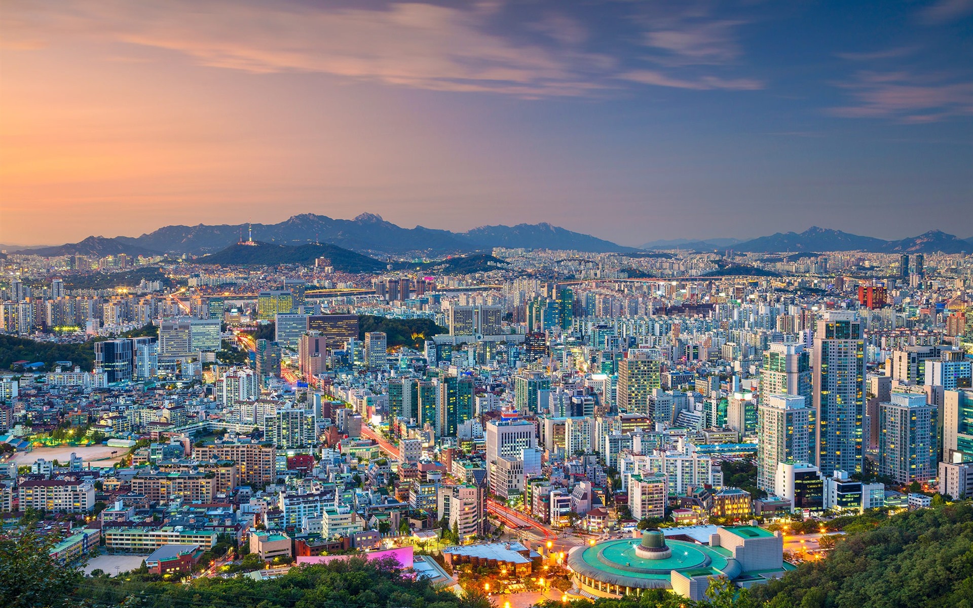 Wallpaper South Korea Seoul City Dusk Lights HD Picture Image