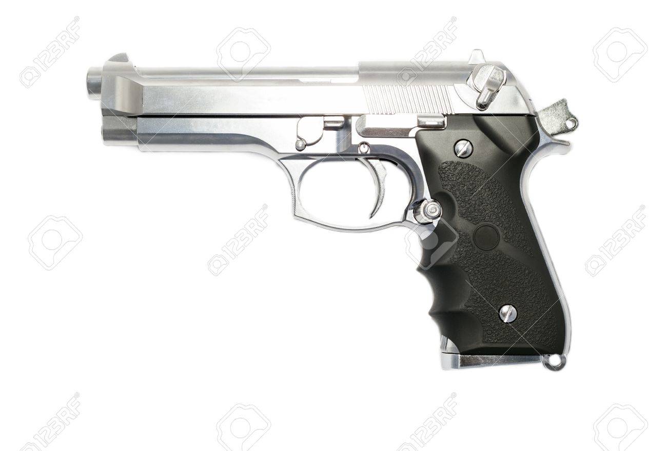 Modern Handgun M9 Close Up Isolated On A White Background Stock