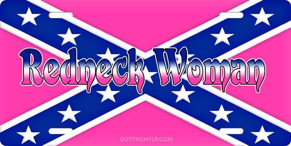 Rebel Flag License Plate Redneck Woman On Pink