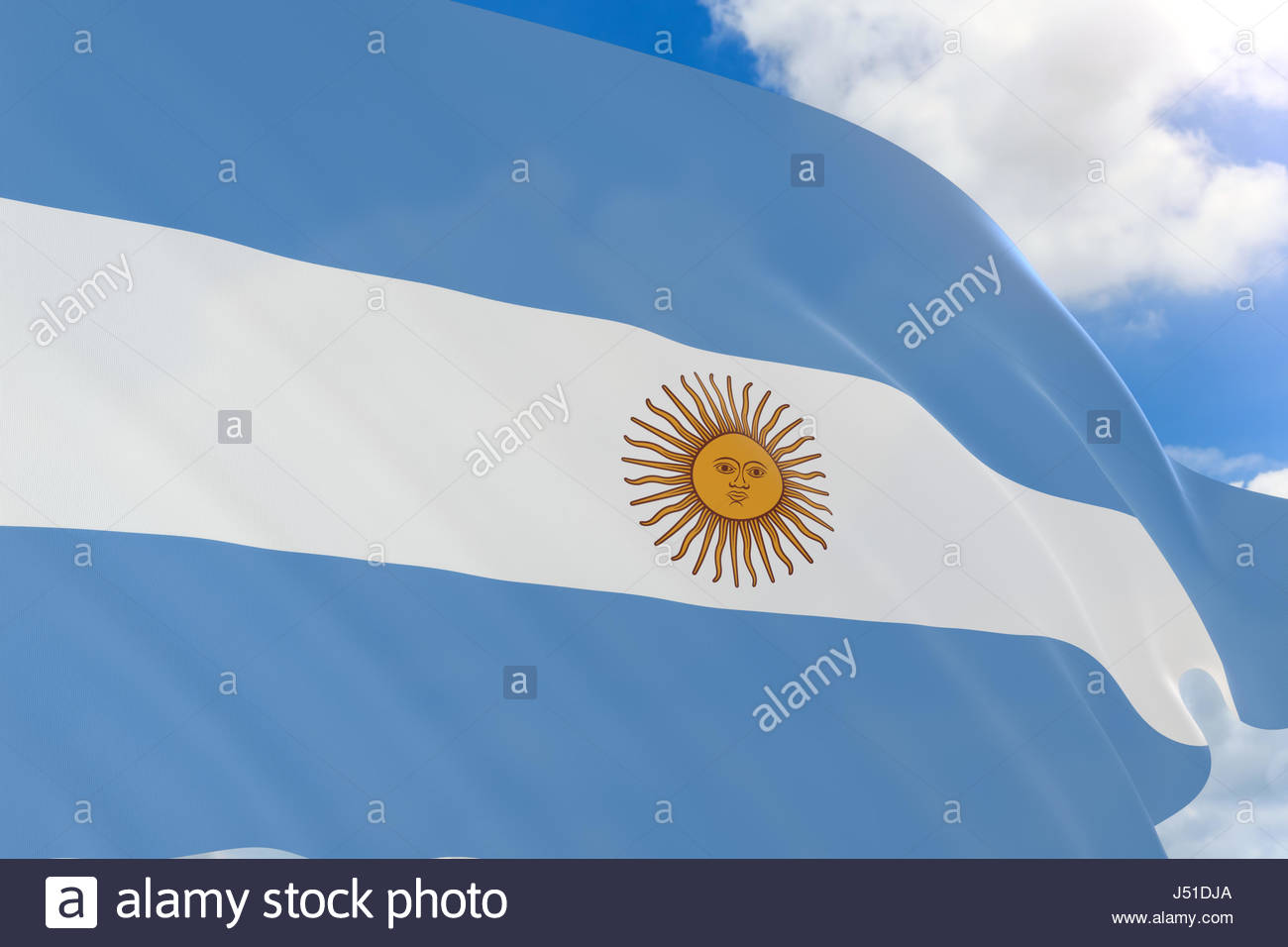 3d Rendering Of Argentina Flag Waving On Blue Sky Background Stock