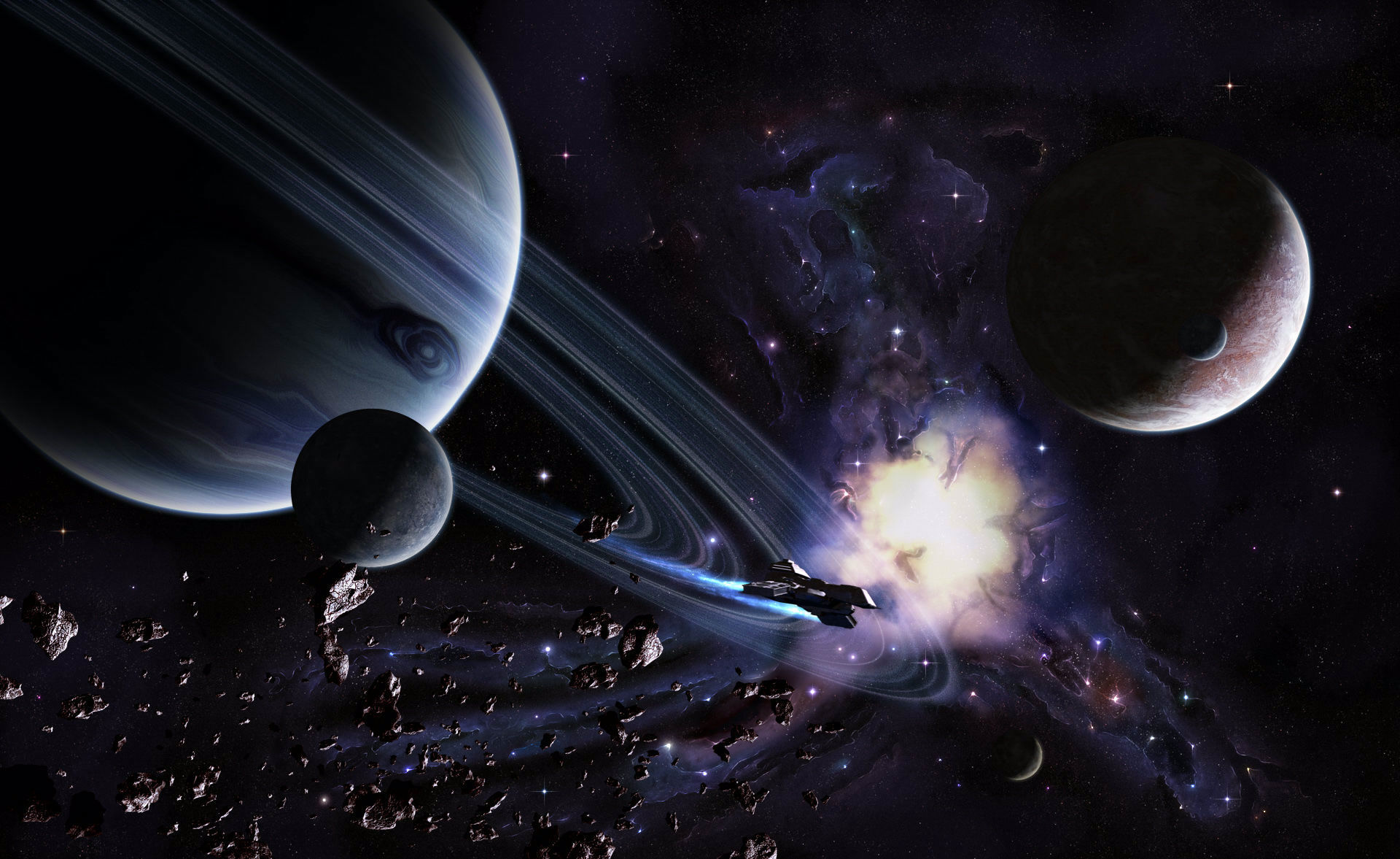 Sci Fi Space Plas Asteroid Nebula Spaceship Spacecraft Wallpaper