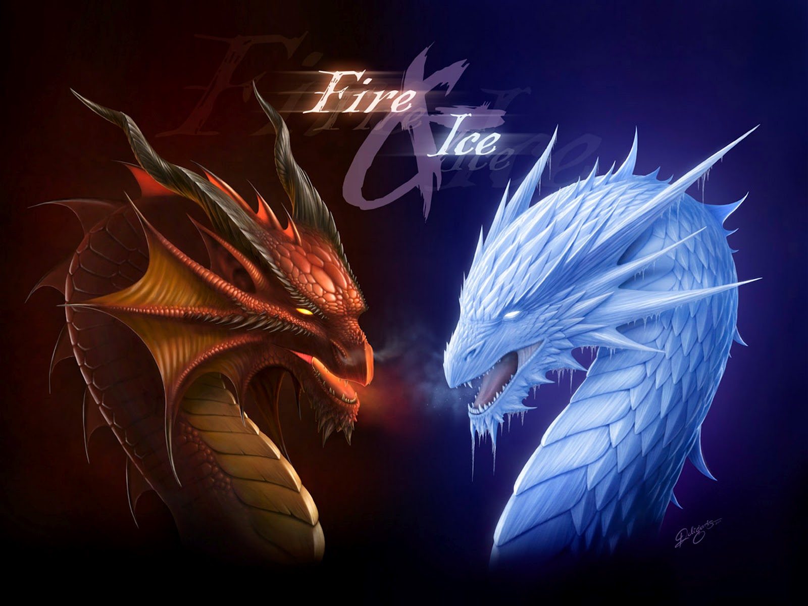 Fire Dragon Ice Head Poster Wallpaper Concept Art Design