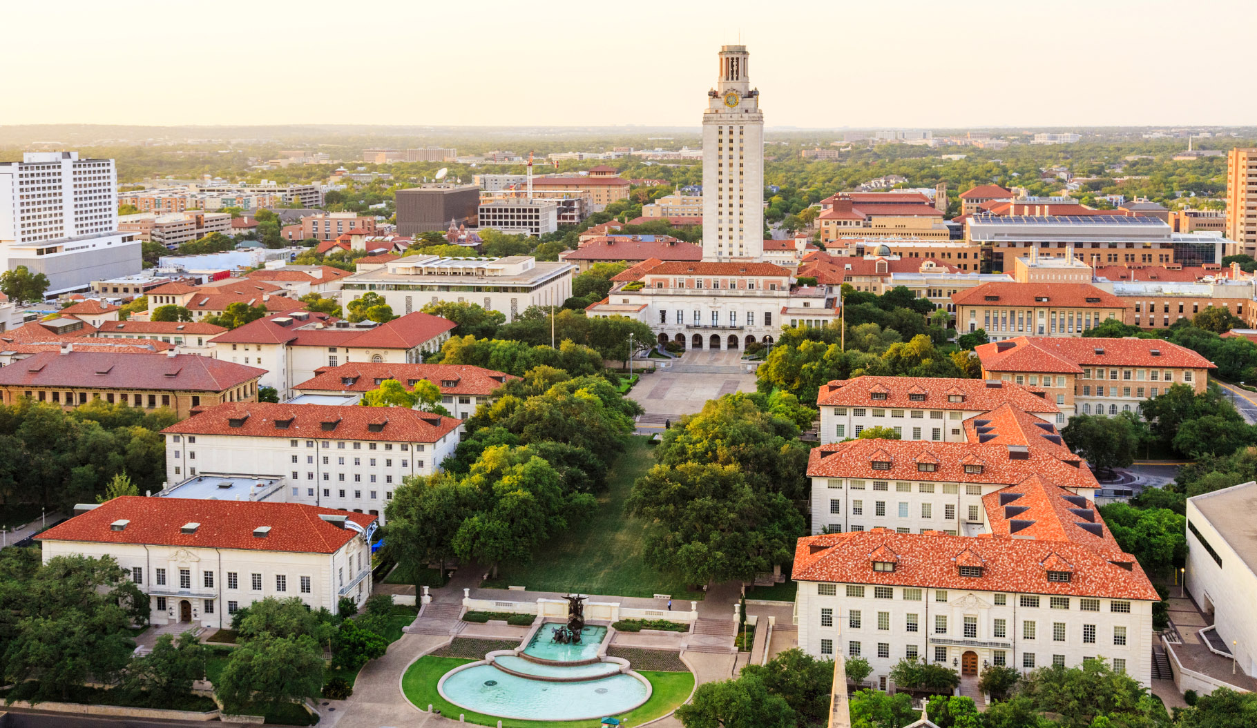 University Of Texas Austin Campus At Sunset Dusk Aerial