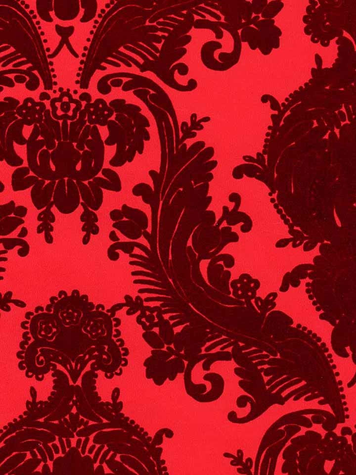 Victorian Flocked Velvet Wallpaper   Burgundy Flock on Red