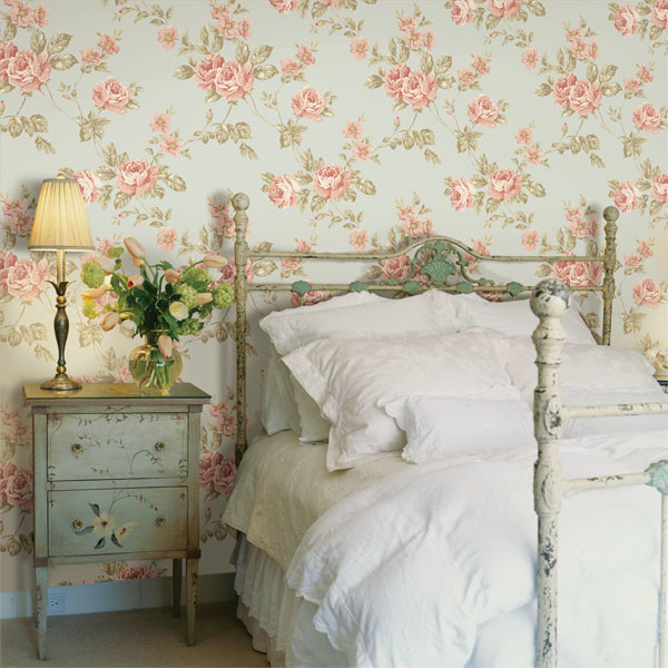 Blue Floral Wallpaper Traditional Bedroom Other Metro By