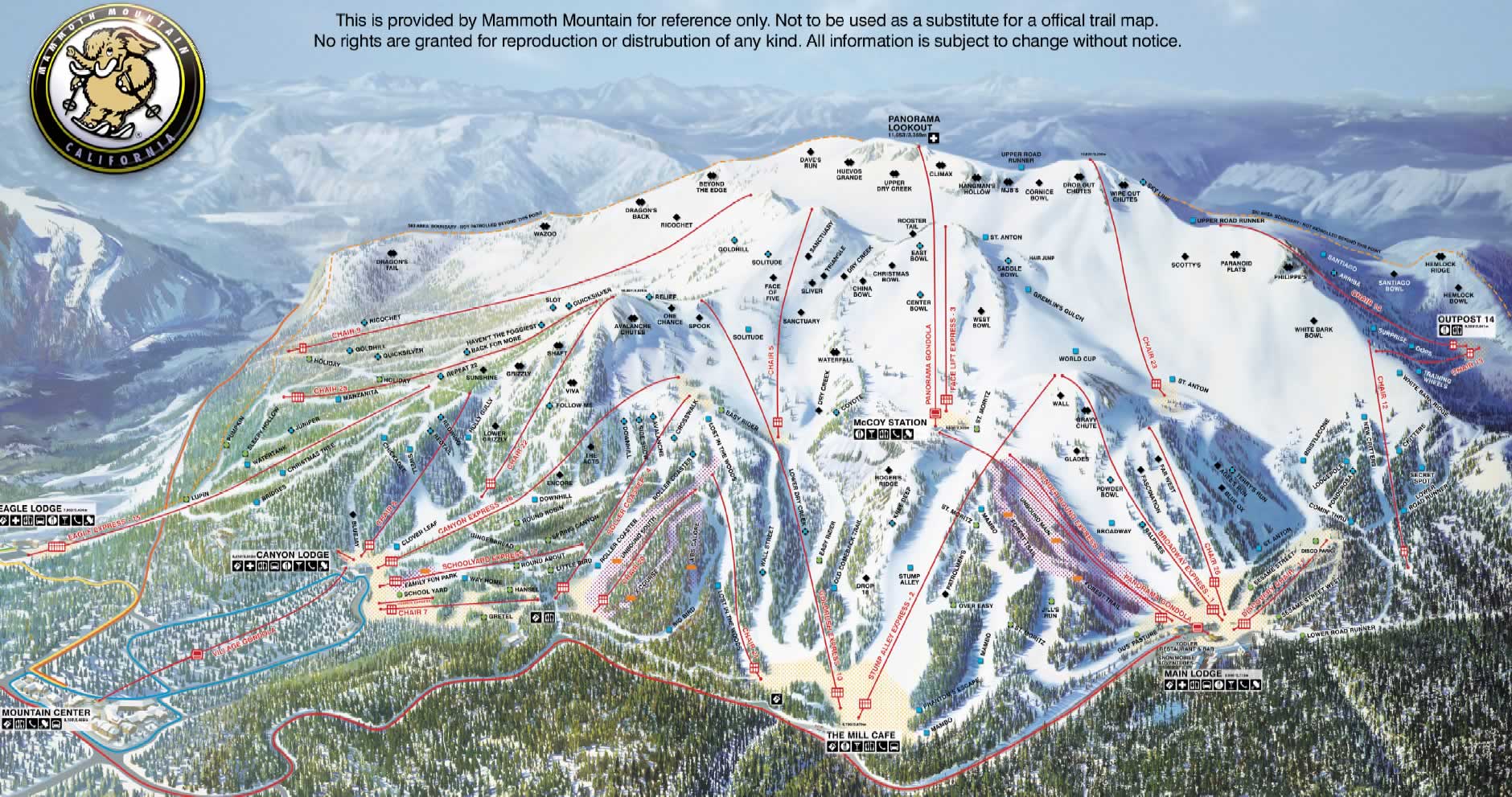 Mammoth Mountain Ski Resort Area Trail Map