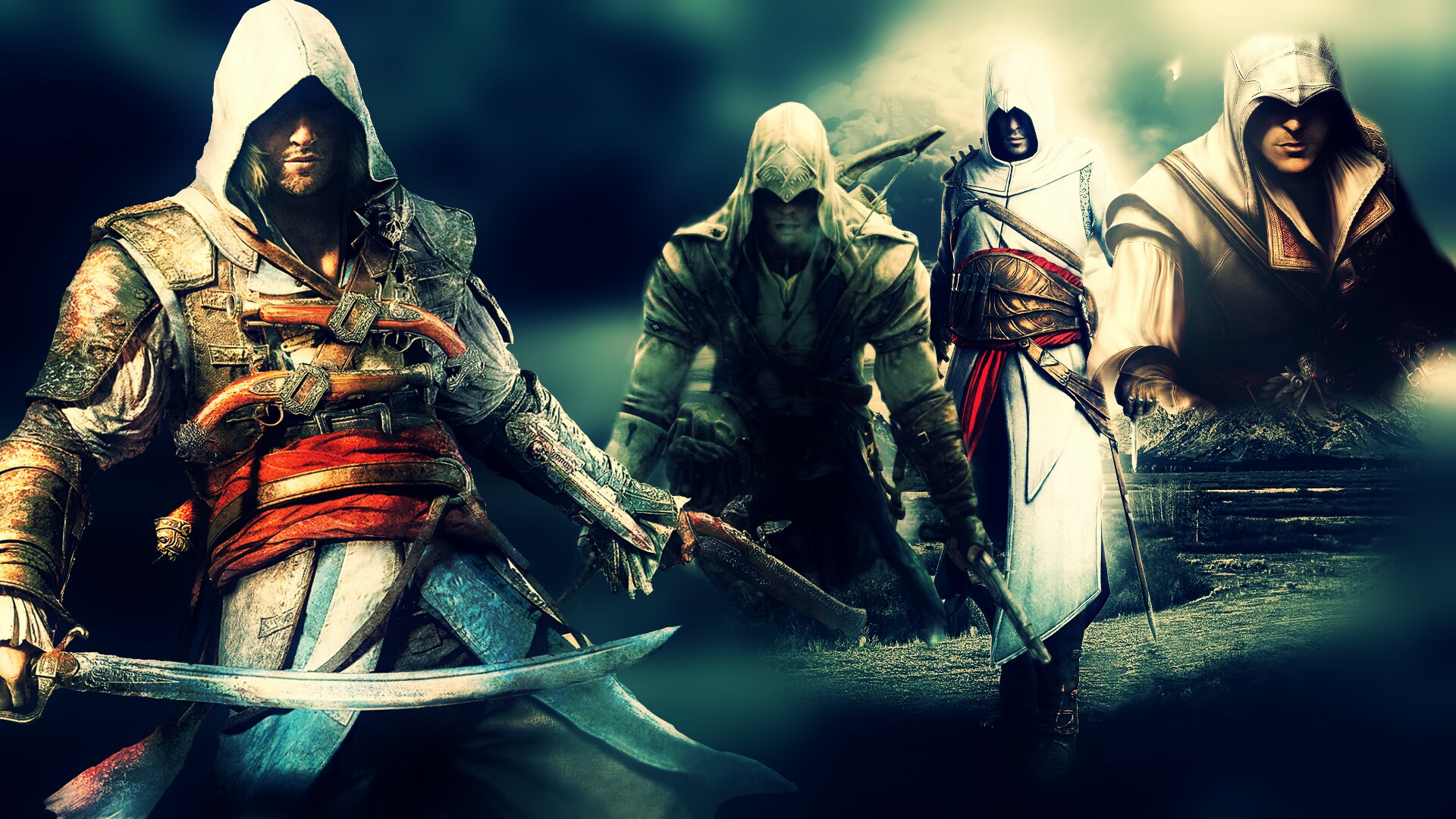 made a custom wallpaper of all the assassins creed protagonists
