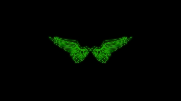 Green Angels Wings Black Minimalistic Glow Simple