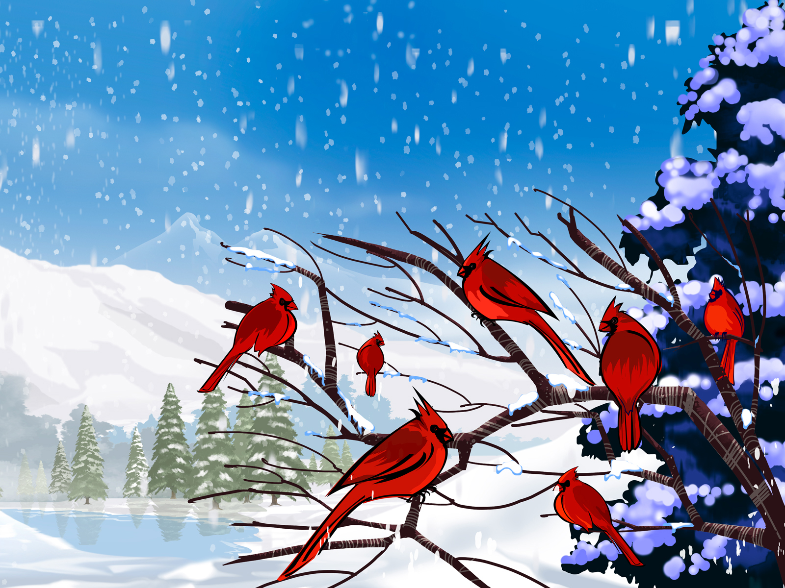 Snow Cardinals 1600x1200 Download