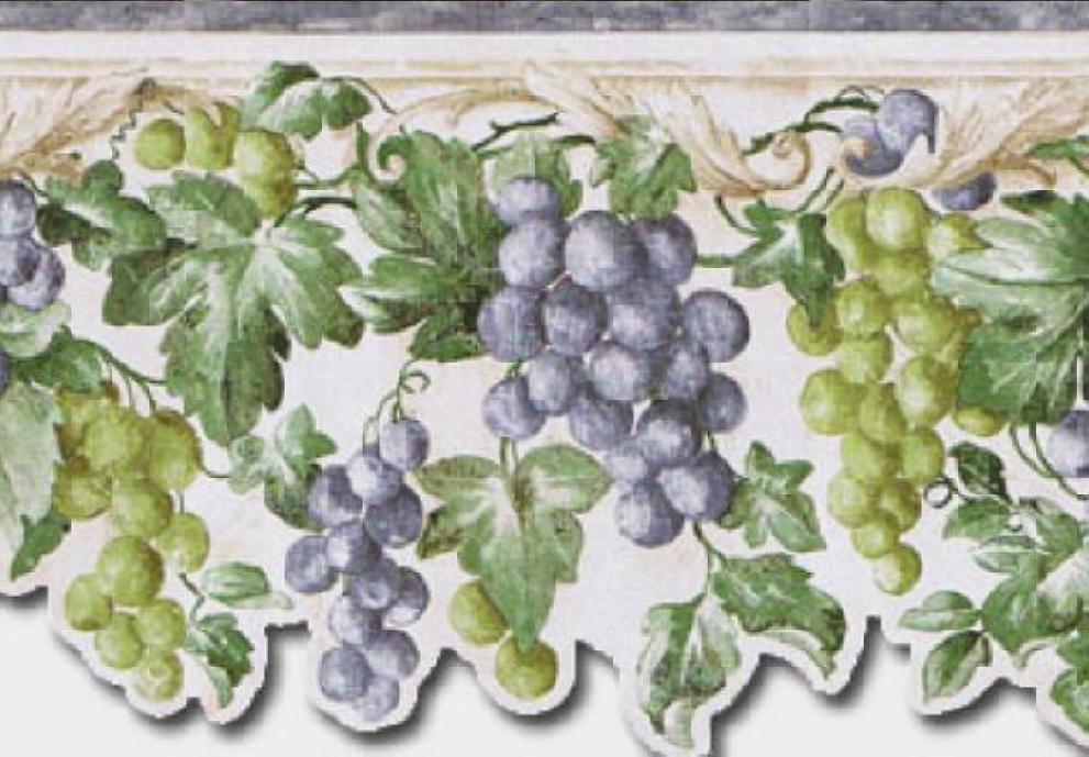 Grape Vine Hanging Die Cut Cluster Scalloped Tuscan Purple Wallpaper