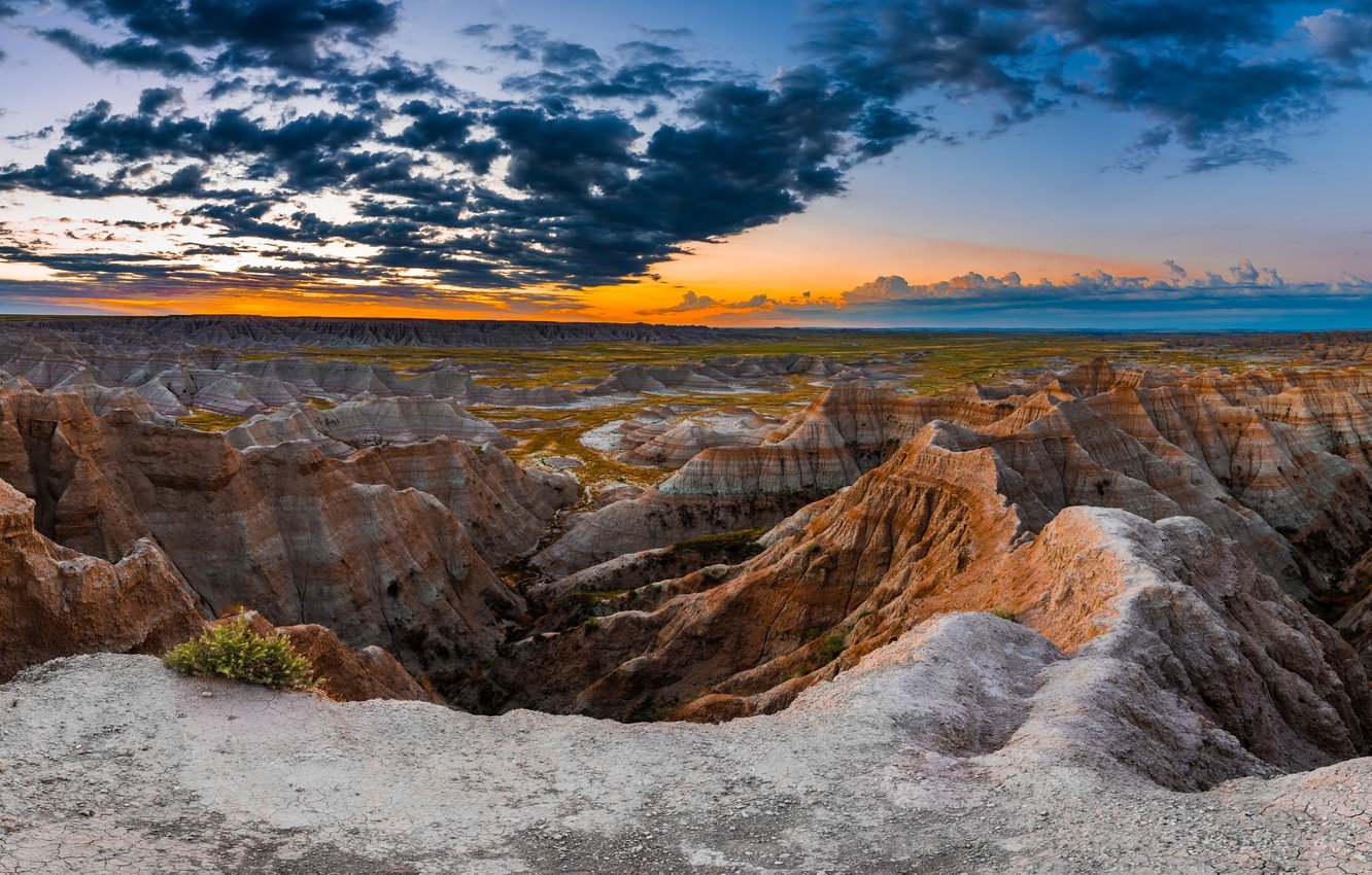 Wallpaper sunrise rocks dawn panorama Badlands National Park