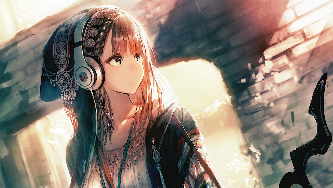 Anime Girl Headphones Looking Away 4k Laptop HD Wallpaper